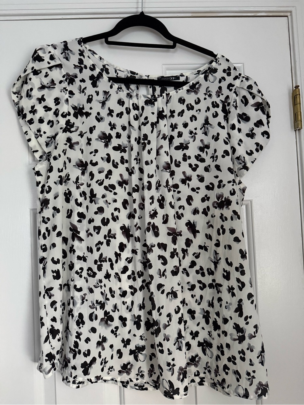 Papermoon White Blouse with Black Floral Dot Print 100% polyester Tulip sleeve